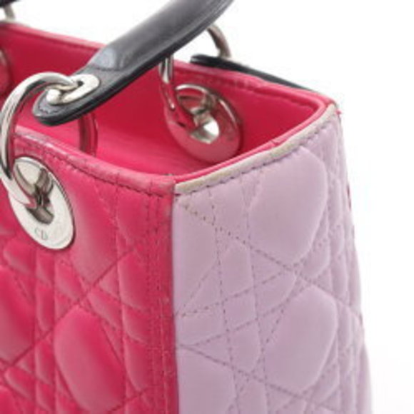 Dior Lady Cannage Leather Handbag Pink Purple Black - Picture 8 of 8